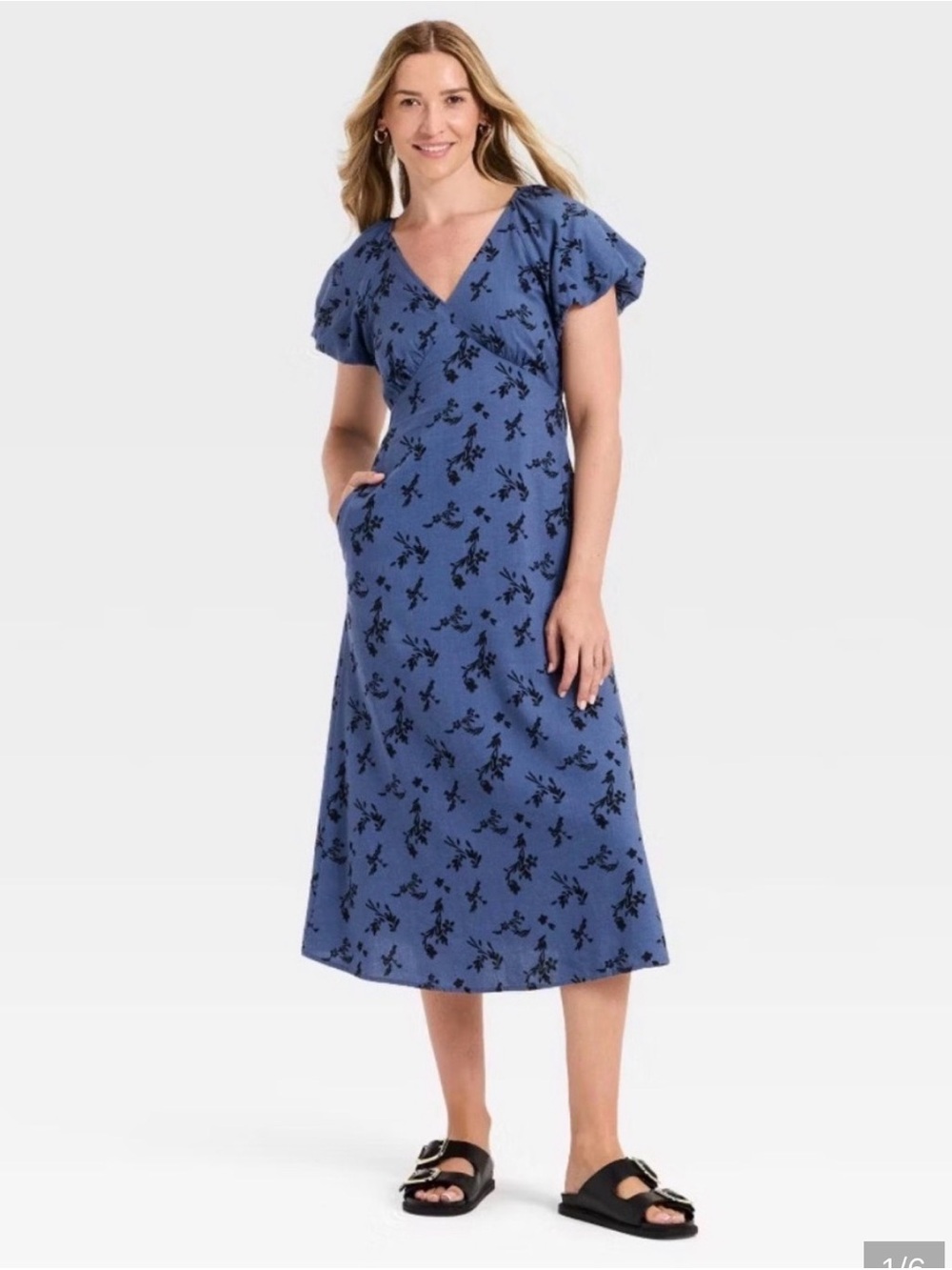 Universal Threads Blue Floral Puff Sleeve Midi Dress